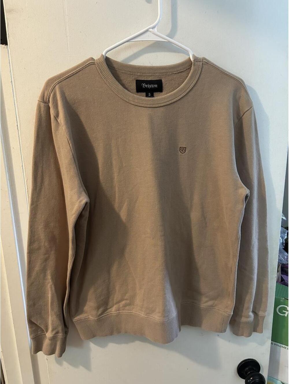 Brixton Tan & brown crewneck sweatshirt with classic logo size S